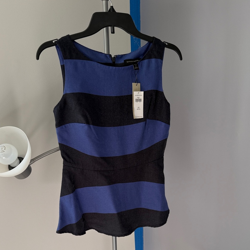 Banana Republic Navy and Black Striped Tank Top